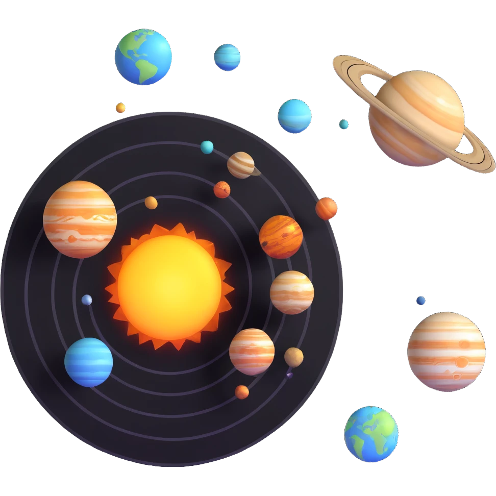 detailed 3D solar system with sun and planets emoji