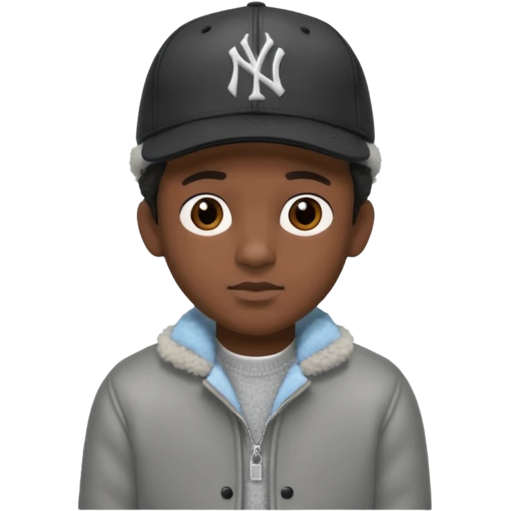 Cappellino New Era New York nero e persona con giubbotto di pecora grigio e anche la lana grigia emoji
