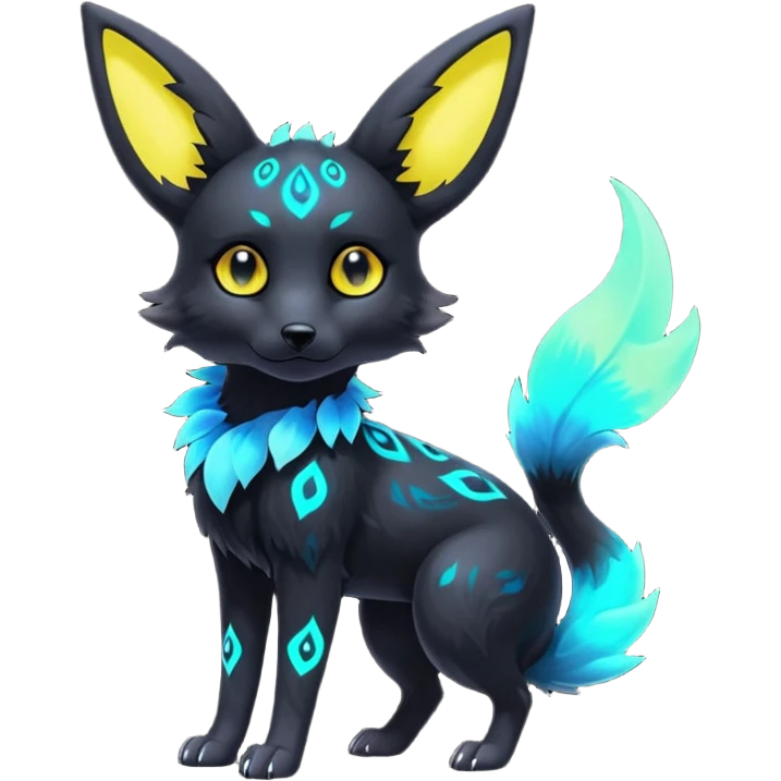 Multicolored gloomy glowing bioluminescent dark edgy gothic spooky cool badass pretty cool elegant realistic floral exotic Umbreon-Trico-Falvie-Fionbri-fursona, full body emoji