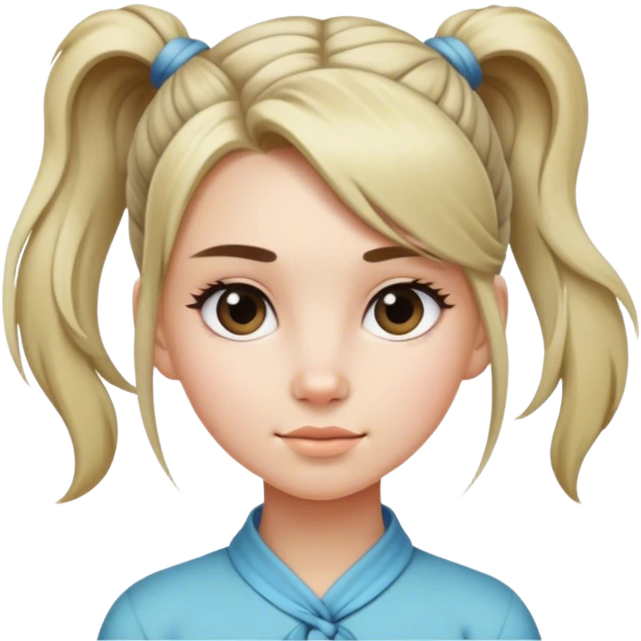 A little cool toned girl with thick medium length hair tied in a pony emoji