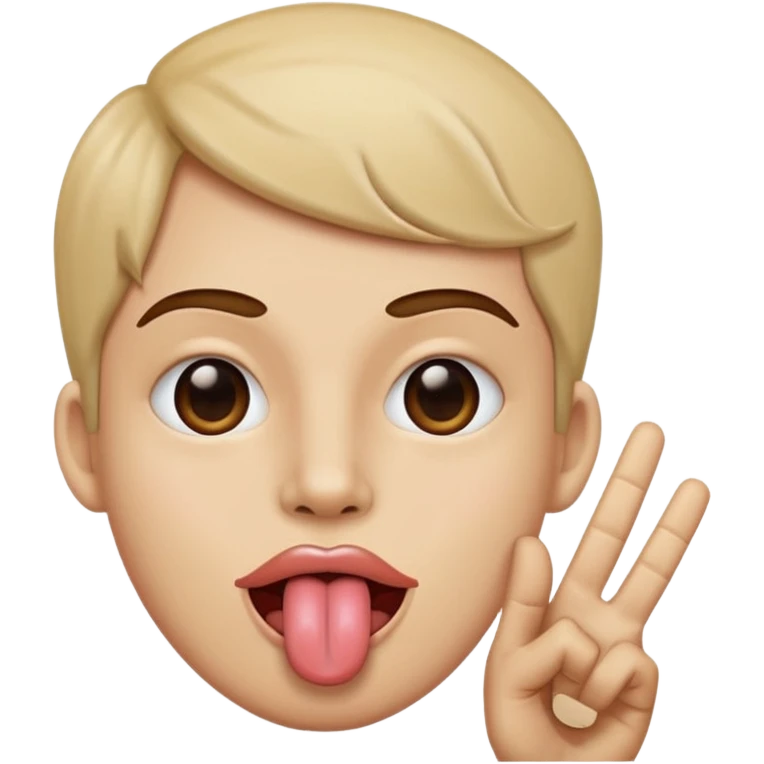 Tongue out with peace sign over the mouth emoji