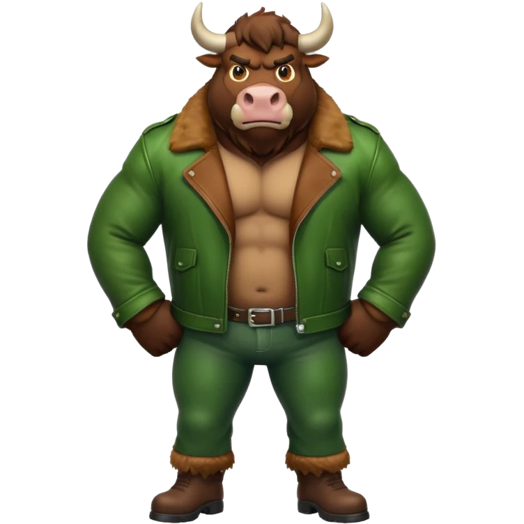 Big green bull full body with brown jacket and big balls emoji