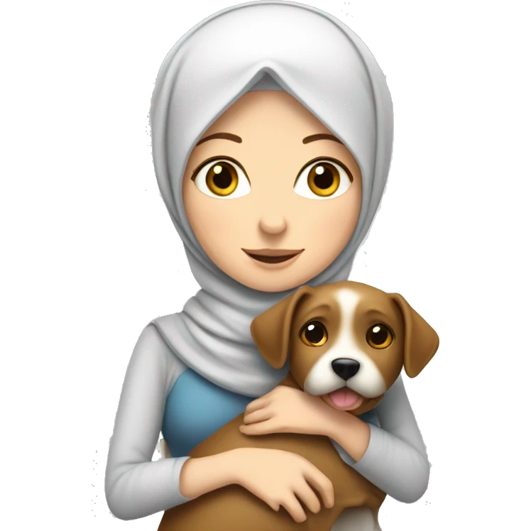 pretty white skin woman with hijab hugging a dog emoji