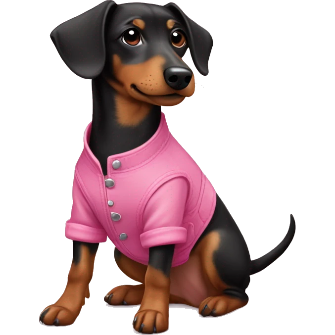 Dachshund/Jagdterrier mix in pink overalls emoji