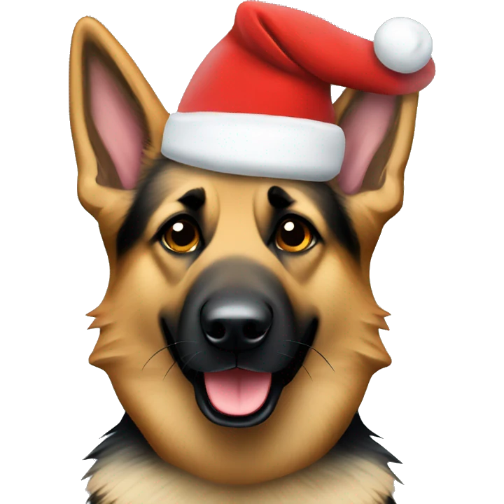 German Shepherd wearing Santa hat emoji