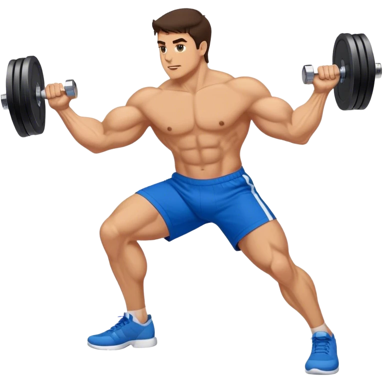 brunette buff man with blue shorts dumbbell-Kickbacks tricep emoji