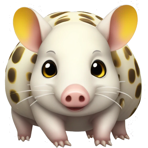 White chubby armadillo pig with yellow and black spots and cute flat face wide set tiny eyes emoji