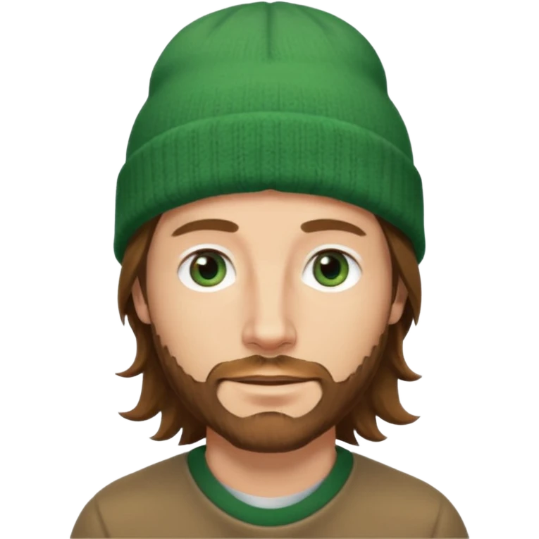 white man
aged 40
Blue eyes, 
mid length brown wavy hair
Green beanie hat
Stubble emoji