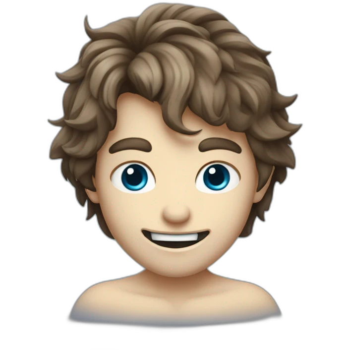 Un garçon qui sourit avec des dent de vampire les cheveux degradé bleu pas de corps emoji