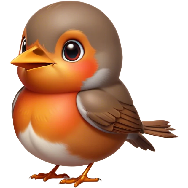 Cinematic Cute Robin Portrait Emoji, Head tilted playfully and inquisitively, featuring a charming, petite form with a vibrant red breast, round, sparkling eyes full of gentle mischief, and a delicate, beak-like smile, Simplified yet irresistibly adorable features, highly detailed, glowing with a warm, inviting glow, high shine, affectionate and lively, stylized with a touch of whimsical woodland charm, soft glowing outline, capturing the essence of a mischievous yet endearing robin that seems as if it could sing out of the screen into your heart! emoji
