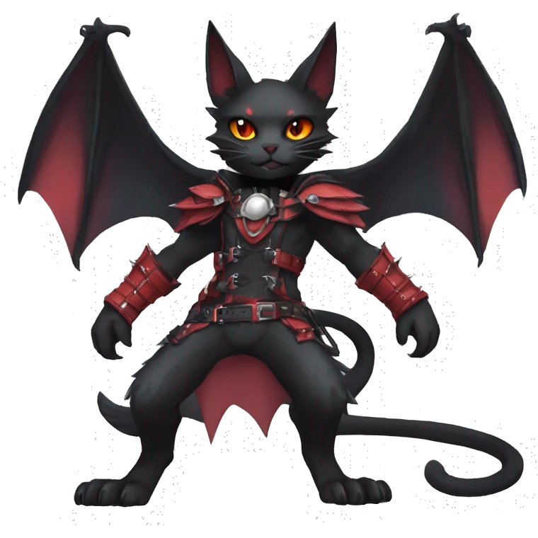 cool edgy black punk red ethereal fantasy nargacuga-bat-cat-Fakemon collar harness full body emoji