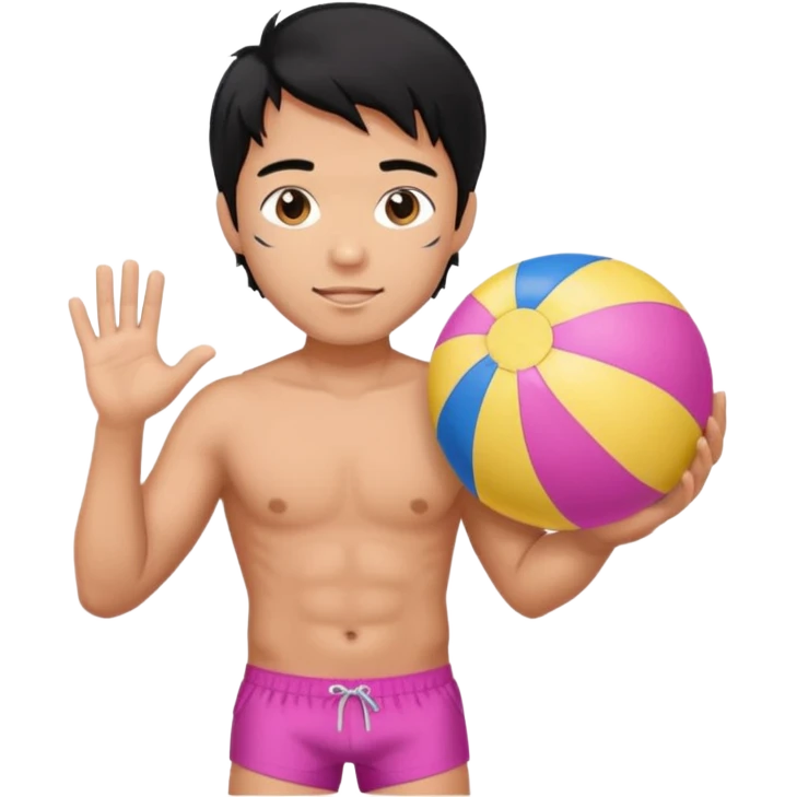 Hawaiian male with black hair with pink highlights and a swim short, with beach ball emoji