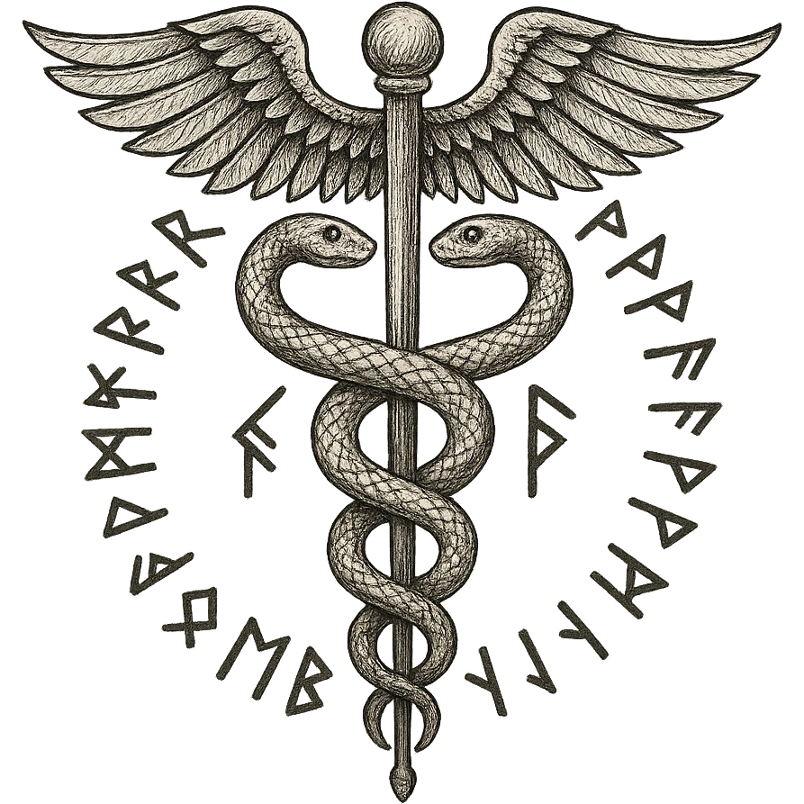 A caduceus intertwined with Viking runes, combining medical and Norse themes emoji