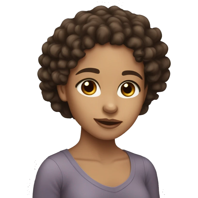 Lightskin girl with long dark brown curly hair emoji