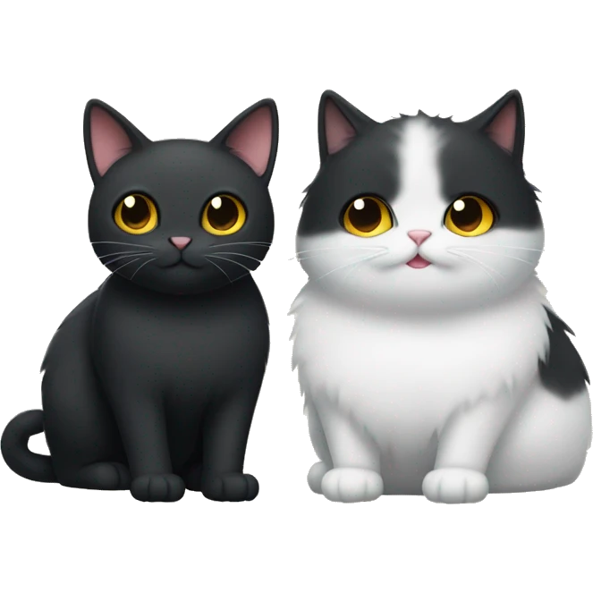 Two cats together one black cat and one fluffy white cat  emoji