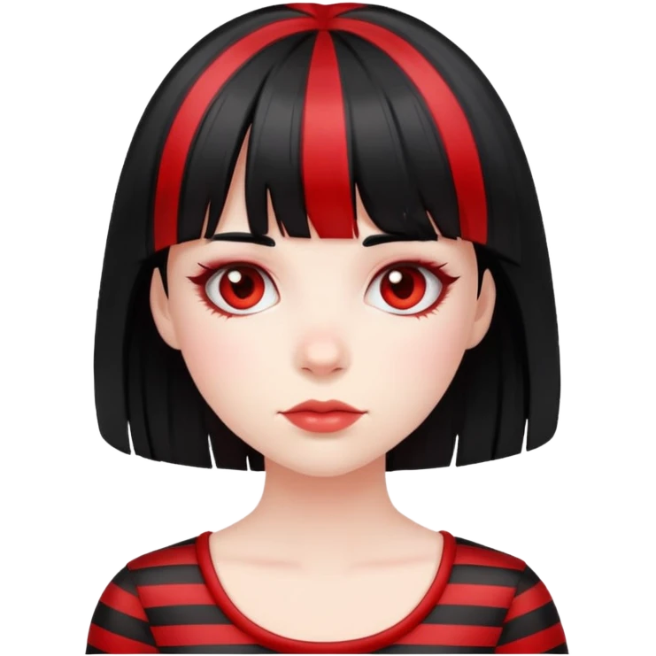 Pale girl, black hair with red striped hair and bangs emoji