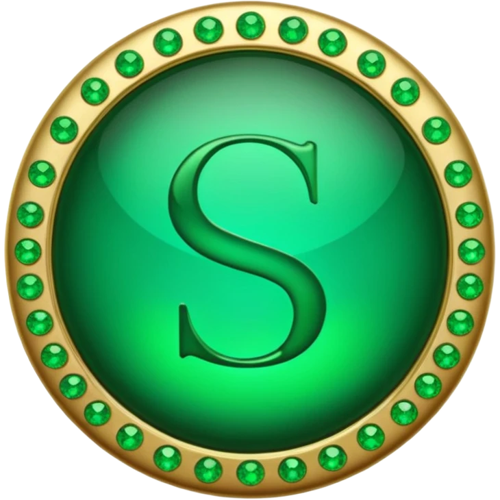Create a custom emoji badge featuring a stylized, glossy letter “S”. Theme it according to the Emerald rank from League of Legends. Use deep green gemstones, bright emerald glows, and polished metallic framing. Luxurious and clean.
] emoji