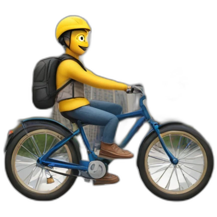 Person on a bicycle in front of the Empire State building with a big truck emoji