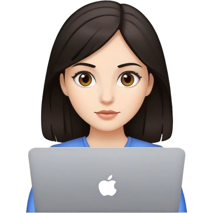 smm girl with dark hair with mac book emoji