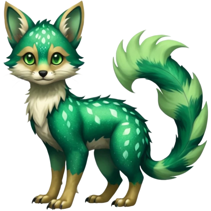Feral Rare Fantasy cool handsome badass  sparkly shiny Vernid-Trico-species by LiLaiRa, random markings, tufted tail, tufted ears, full body emoji