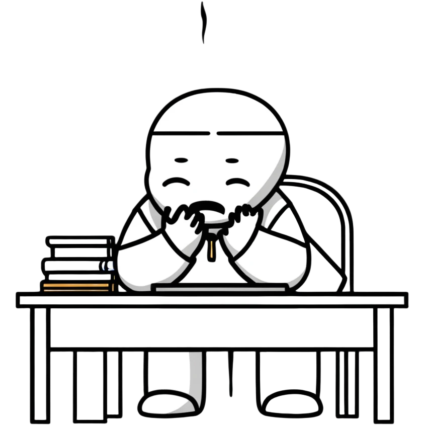 person sitting at a desk crying emoji