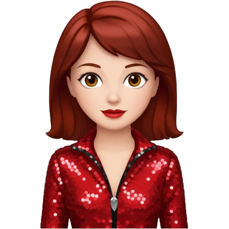 Carol Lawrence with dark auburn hair, red sequin outfit emoji