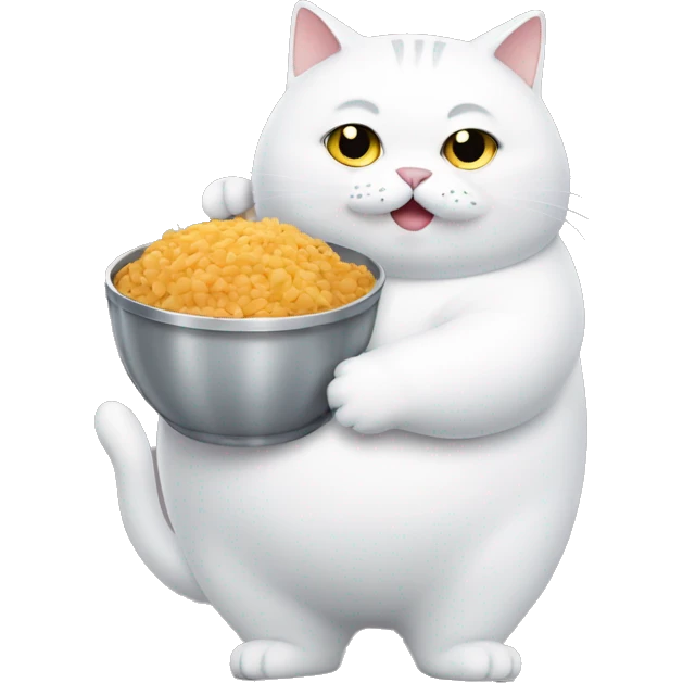 White Fat Cat carrying a food bowl emoji