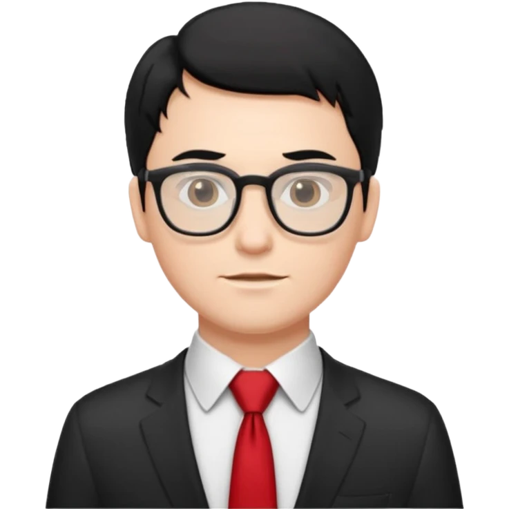 white man in white shirt, having red tie, black hair, wearing glasses emoji