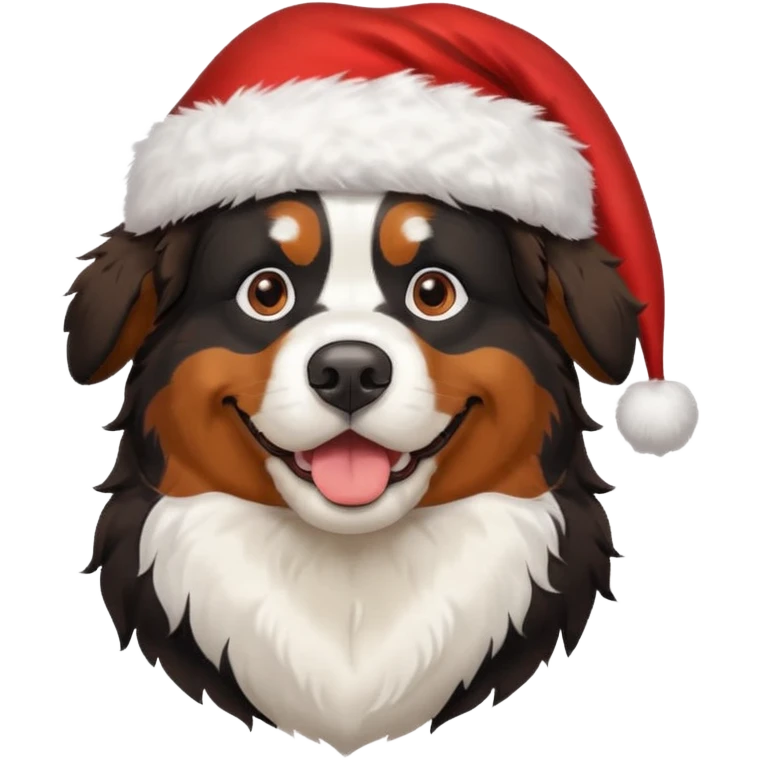Bernese mountain dog wearing Santa hat emoji