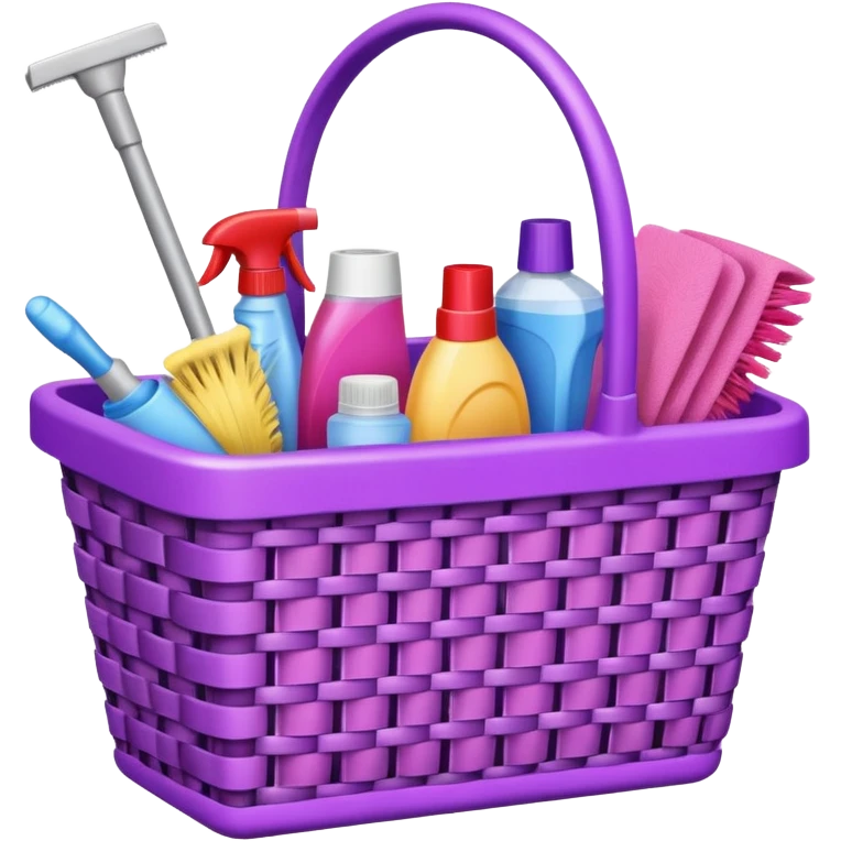 سلة تنظيف بأغراض الوانها بنفسجي و وردي emoji