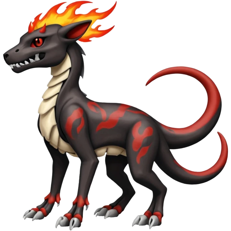 Skeletal Fiery Flaming Volcanic Draconic Cubone-Salandit-Houndoom-Houndour-Marowak-Poochyena-Litten-Fakémon-hybrid-creature (full body), 4 legs emoji