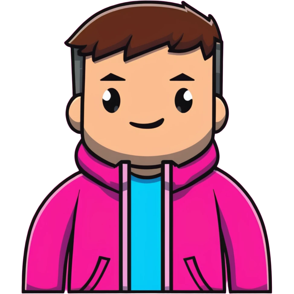 Garett Garrison from Minecraft movie wearing a bright pink jacket emoji