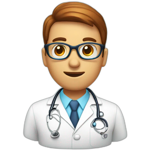 médica ruiva usando jaleco e óculos emoji