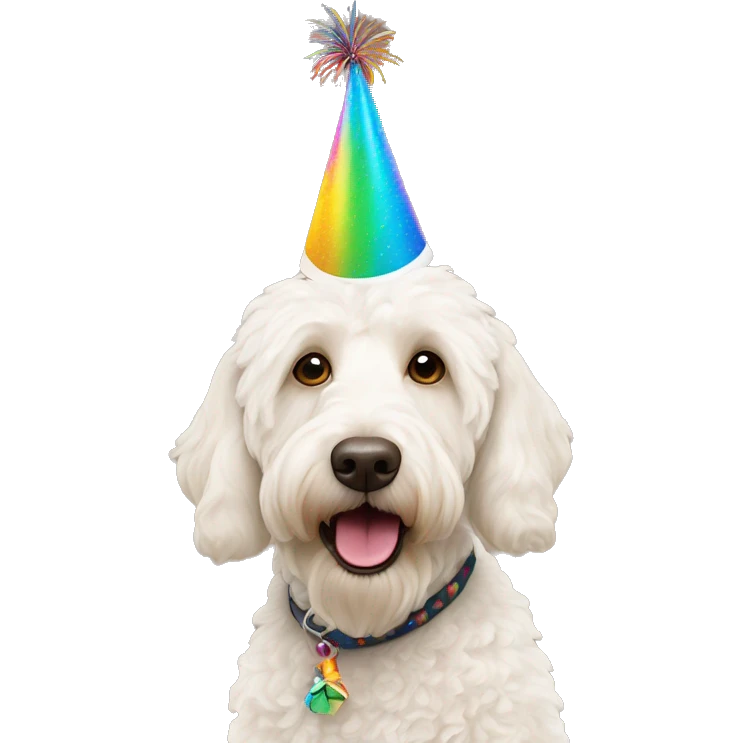 White labradoodle with a party hat  emoji