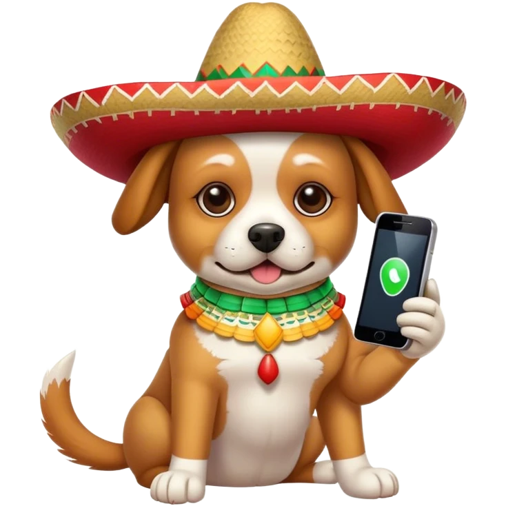 Dog with a mexican hat and a phone emoji