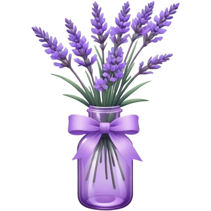 aesthetic bow in light purple , purple glass bottle and in it a beautiful bouquet of lavender emoji