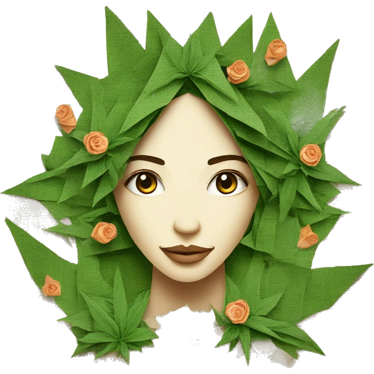  Hemp 420 lady face made of 420 origami newspaper roses hemp leaves lantern fairy lights burning paper and hemp leaves in hair  emoji