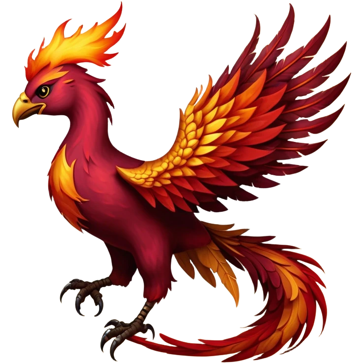 Cinematic Noble Battle-Hardened Mystical Fire Phoenix Portrait Emoji, with scorched, battle-scarred plumage in deep crimson, burnt gold, and smoldering ember hues. Its piercing eyes, hardened by countless conflicts, blaze with unyielding resolve and ancient wisdom. The elongated tail feathers bear vivid marks of fiery combat, rendered with lifelike texture and dynamic highlights, high shine, exuding an aura of mythic martial valor, focused and commanding, with a soft glowing outline that captures a phoenix forged in the fires of war. emoji