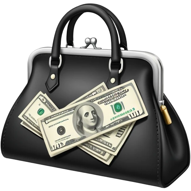 elegant black purse with dollar bills sticking out emoji
