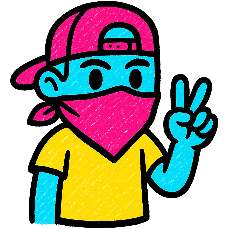 a person with a red bandana over the face and a cap, vibrant style emoji