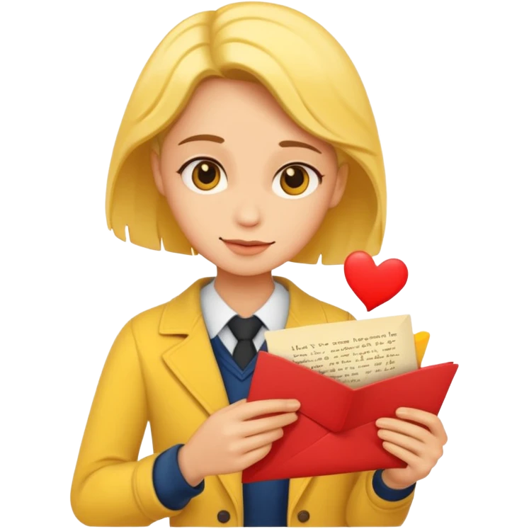 a romance novelist, romantic, dizzy, yellow tone skin, with a love letter emoji