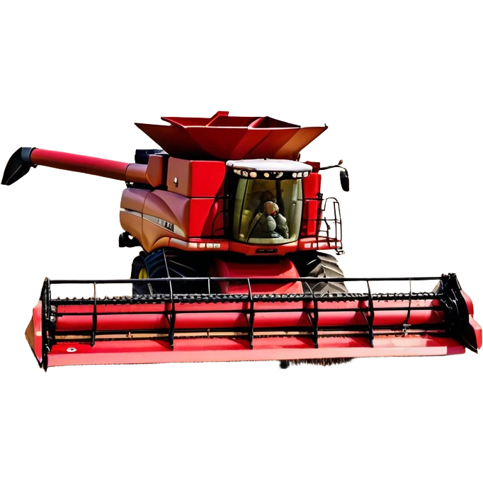 Case IH Axial-Flow 8250 (2022) – Cinematic-realistic Case IH Axial-Flow 8250 harvester, its deep red body towering over endless wheat fields. The massive cutting header slices through golden crops, sending a steady stream of grain into the bin as dust and chaff swirl in the afternoon sun. emoji
