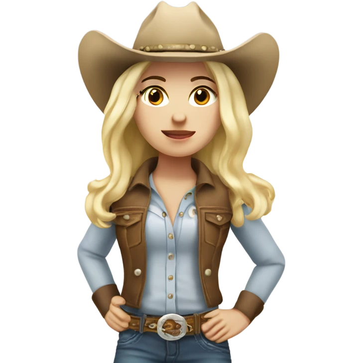 cowgirl that has white skin and blonde hair with appaloosa horse emoji
