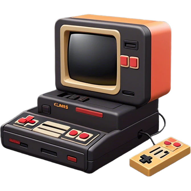 Clash of Clans aesthetic: Cinematic Playful NES Console Portrait Emoji, rendered in a 3D vector-style similar to standard emojis with minimal shading and bold, simplified shapes. A compact, distinct form with signature details, softly glowing with a nostalgic gaming charm. Simplified yet unmistakably iconic, highly detailed and consistent, glowing with a soft radiance and high shine. Stylized with a touch of retro gaming magic and a soft glowing outline, capturing the essence of a beloved gaming relic with a friendly, playful manner! emoji