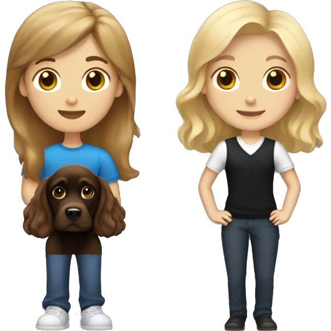 brown hair women and blond hair boy both holding a black cocker spaniel emoji