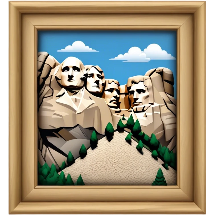 Cinematic Realistic Mount Rushmore Landmark Emoji, showcasing monumental carved presidential faces rendered with crisp textures and dynamic, historical lighting. emoji