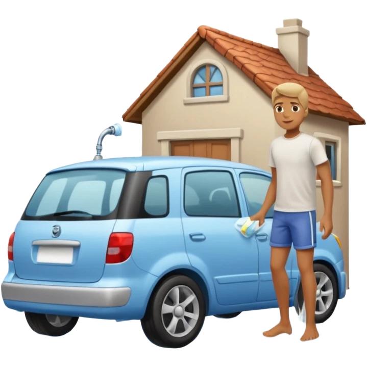 man washing a car outside his house full body emoji