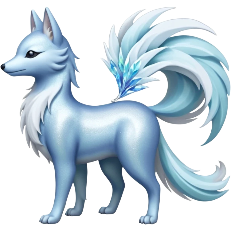 Shiny Silver-White Frosted Ice-Crystal Encrusted Regal Arctic Alolan-Ninetales-Latias-hybrid-creature (full body) emoji