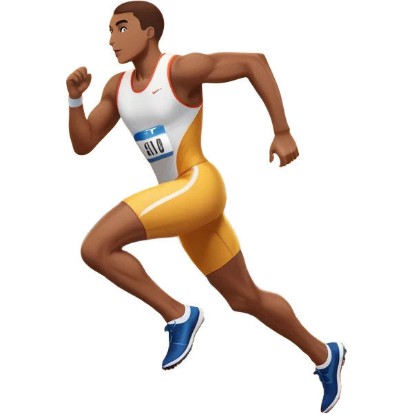 An icon featuring an athlete sprinting on a track, with powerful strides and determination. The background showcases a vibrant stadium with cheering fans, bright lights, and a clear sky. The athlete's motion is dynamic, emphasizing speed and competition. emoji