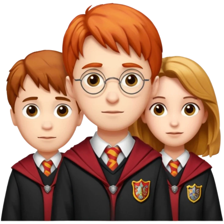 harry potter, ronald weasley and hermione granger in gryfinndor uniform emoji